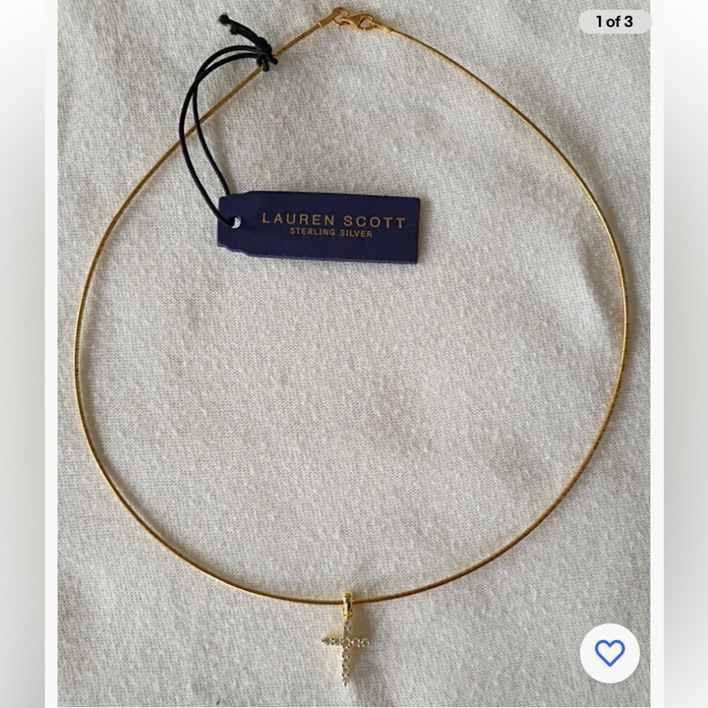 Lauren Scott Gold Plated Sterling Silver Necklace w small pendant crystal cross